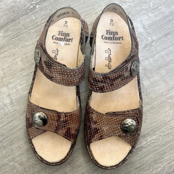 Finn Comfort NWOB NEW Alanya Womens Sandals UK 7 1/2 US 10 Snakeskin Embossed - Picture 1 of 6